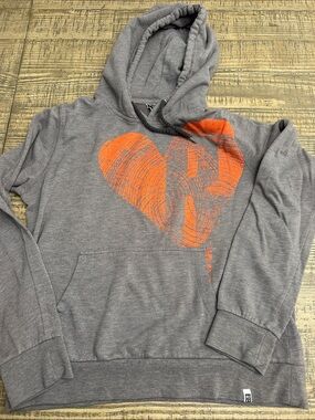 Roxy Gray Hooded Sweater with Orange Heart Graphic
